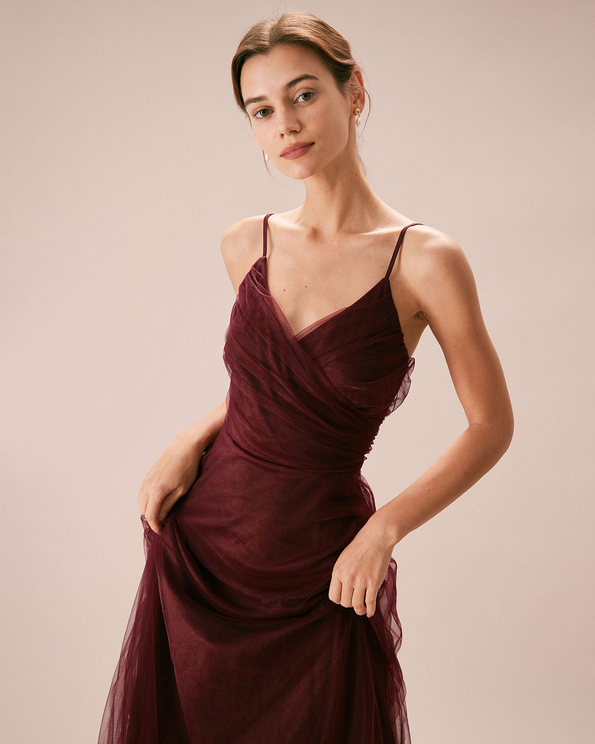 The Wine Red V Neck Mesh Wrap Maxi Dress & Reviews - Wine Red - Dresses ...
