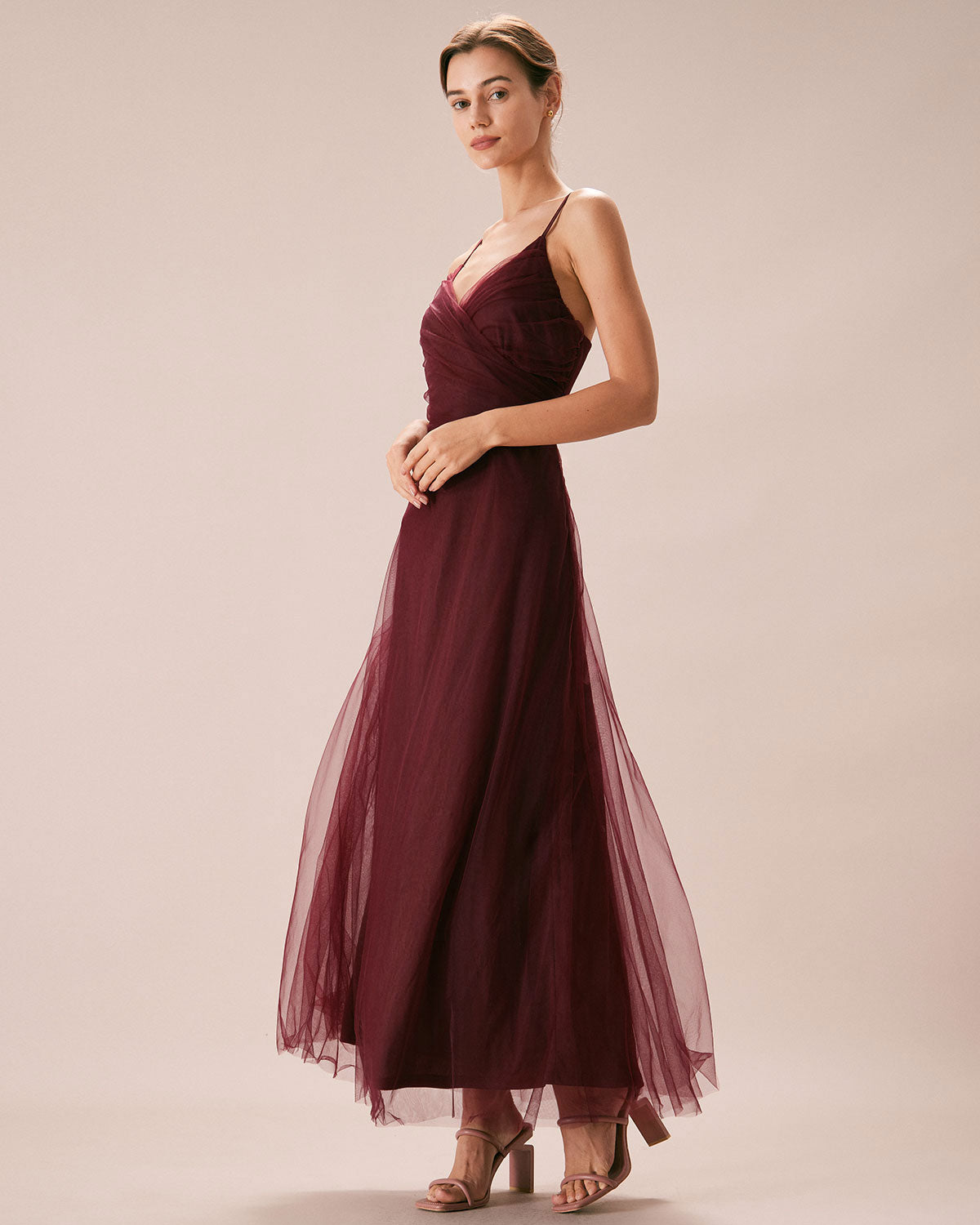 The Wine Red V Neck Mesh Wrap Maxi Dress & Reviews - Wine Red - Dresses