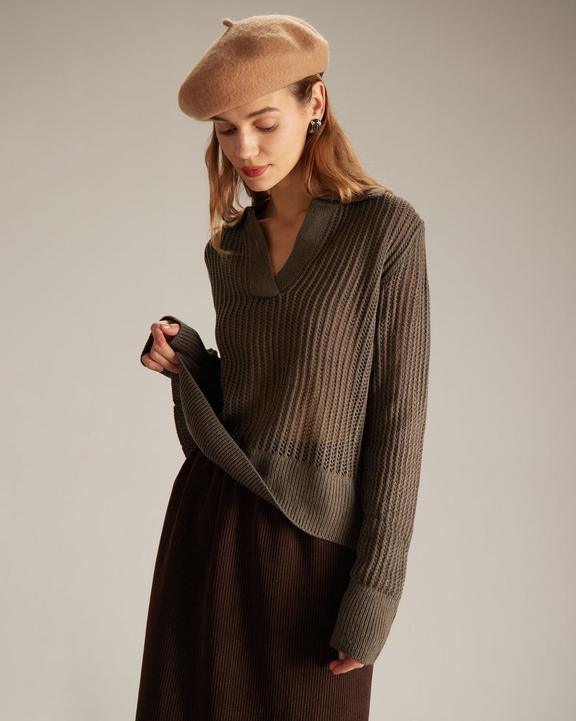 The V-Neck Pointelle Sweater Tops - RIHOAS