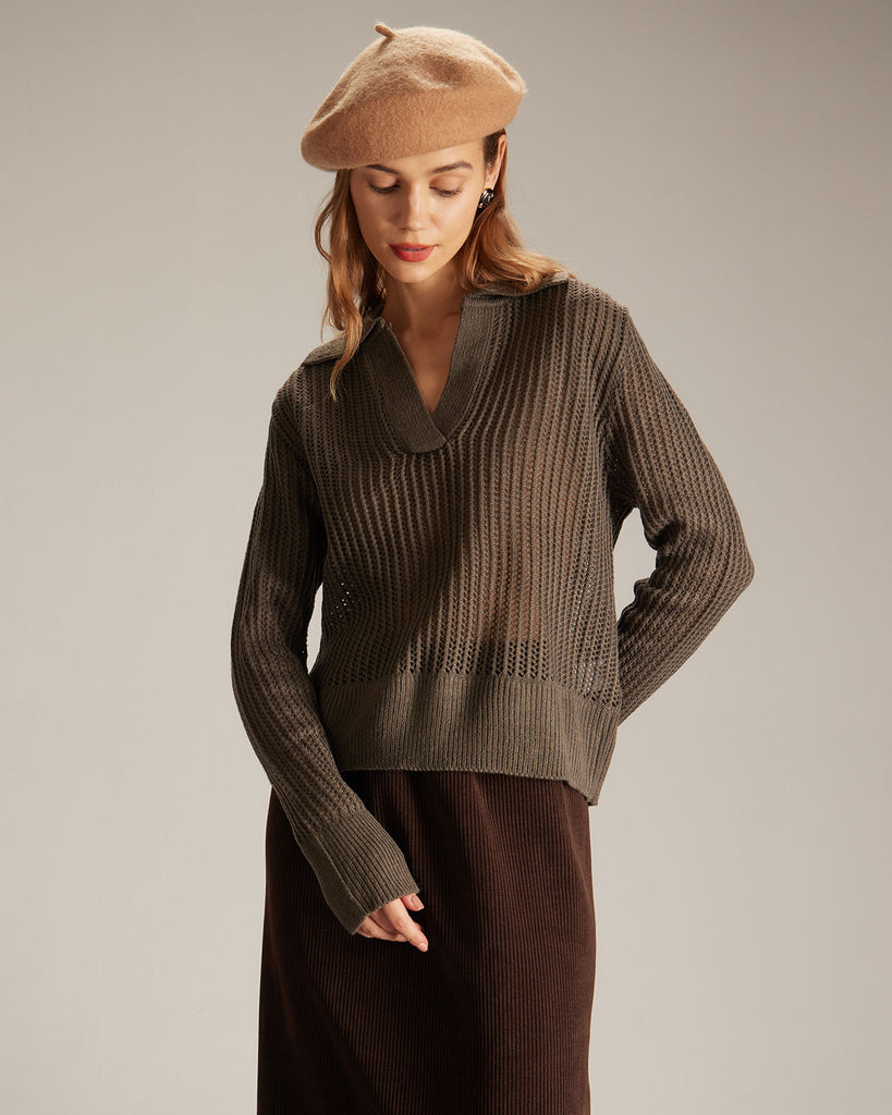 The V-Neck Pointelle Sweater Tops - RIHOAS