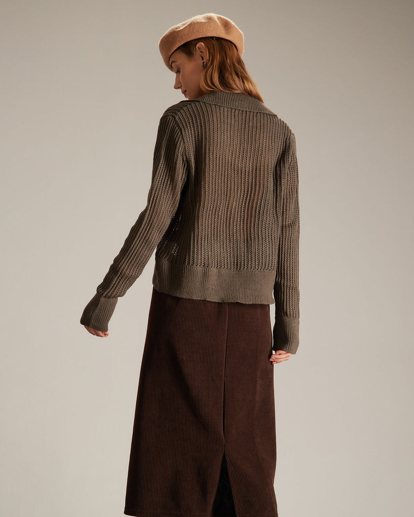 The V-Neck Pointelle Sweater Tops - RIHOAS