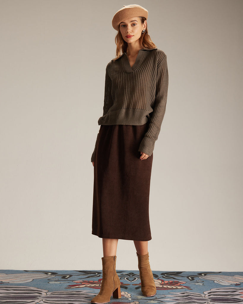 The V-Neck Pointelle Sweater Tops - RIHOAS