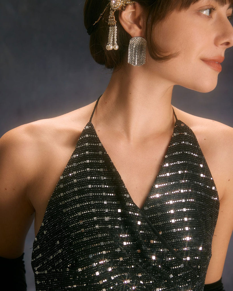 The V-Neck Sequins Wrap Dress Dresses - RIHOAS