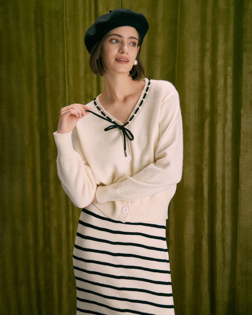 The V-Neck Tie Button Cardigan Tops - RIHOAS
