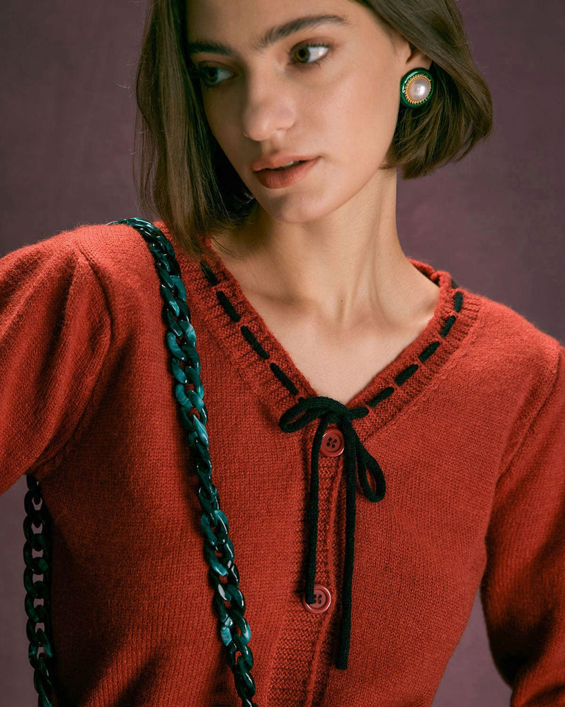 The V-Neck Tie Button Cardigan Tops - RIHOAS