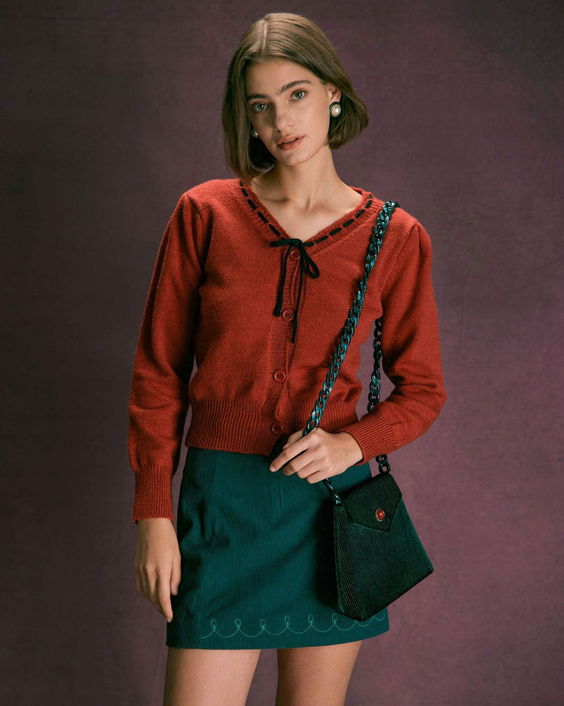 The V-Neck Tie Button Cardigan Tops - RIHOAS