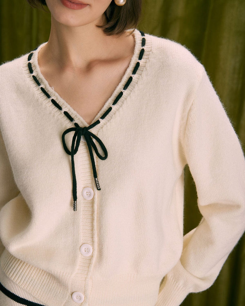 The V-Neck Tie Button Cardigan Tops - RIHOAS