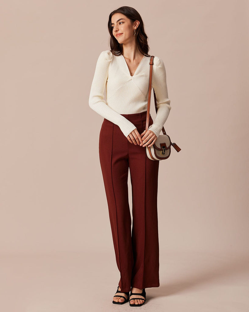 The V-Neck Twist Front Knit Top Tops - RIHOAS