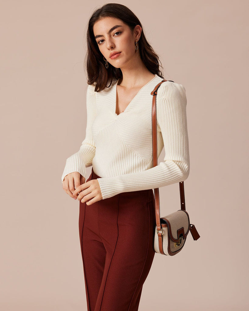 The V-Neck Twist Front Knit Top Tops - RIHOAS