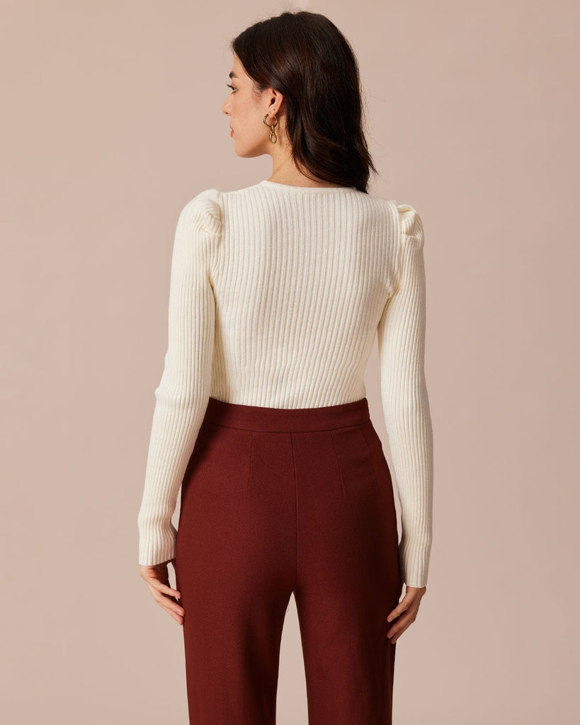 The V-Neck Twist Front Knit Top Tops - RIHOAS