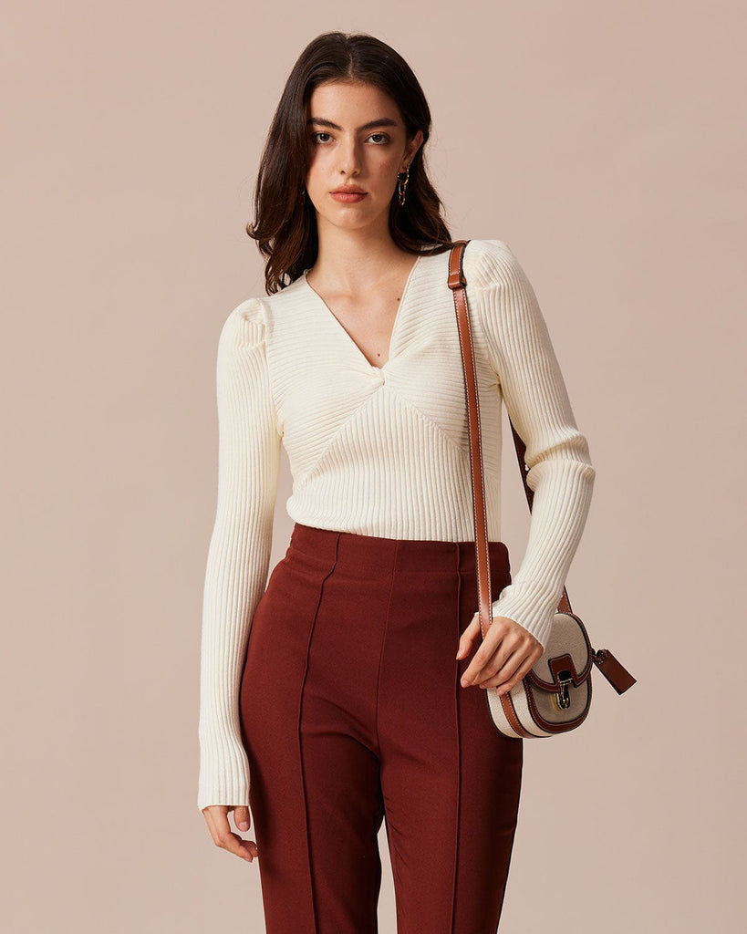 The V-Neck Twist Front Knit Top Tops - RIHOAS
