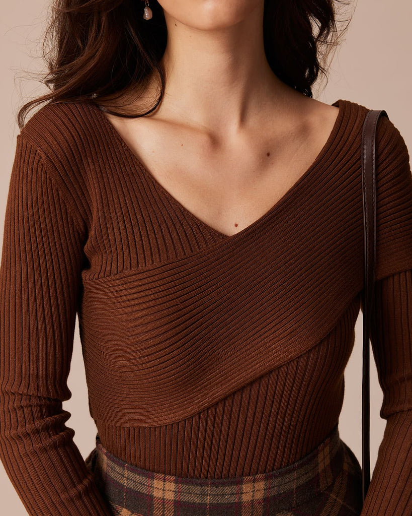 The V-Neck Wrap Front Knitted Top Tops - RIHOAS