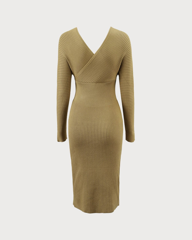 The V-Neck Wrap Knit Midi Dress Dresses - RIHOAS