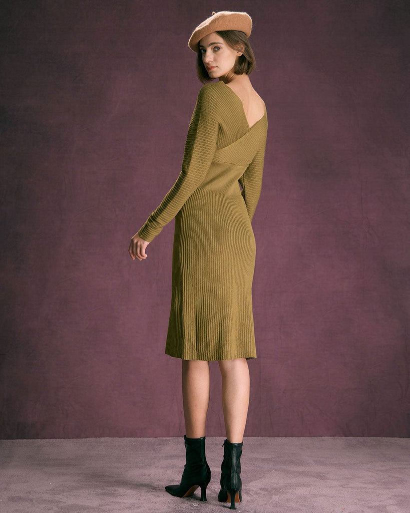 The V-Neck Wrap Knit Midi Dress Dresses - RIHOAS