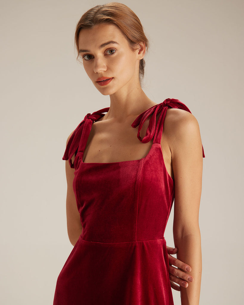 The Velvet Tie Shoulder Mini Dress Dresses - RIHOAS