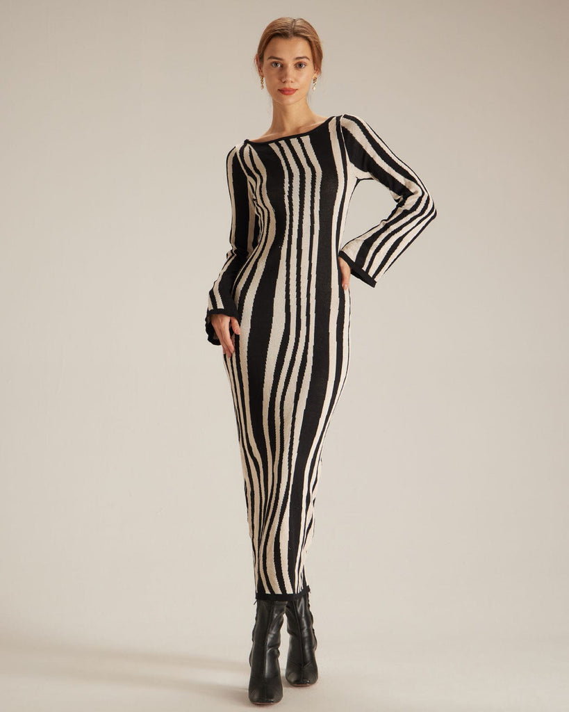 The Vertical Striped Slim Fit Dress Black Dresses - RIHOAS