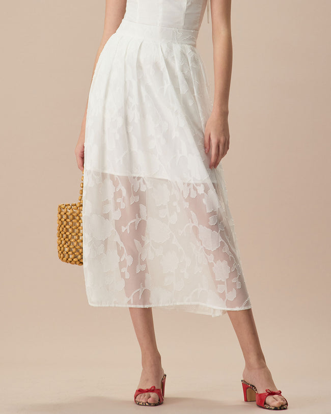 Rihoas Jacquard Midi Skirt for Women White S