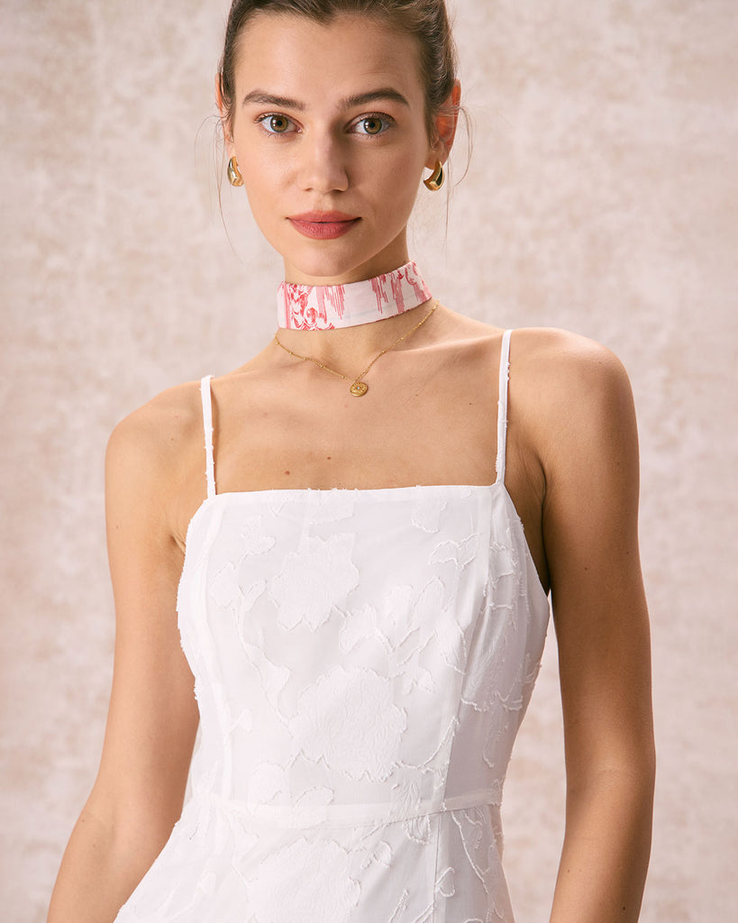 The White Jacquard Ruffle Mini Dress Dresses - RIHOAS