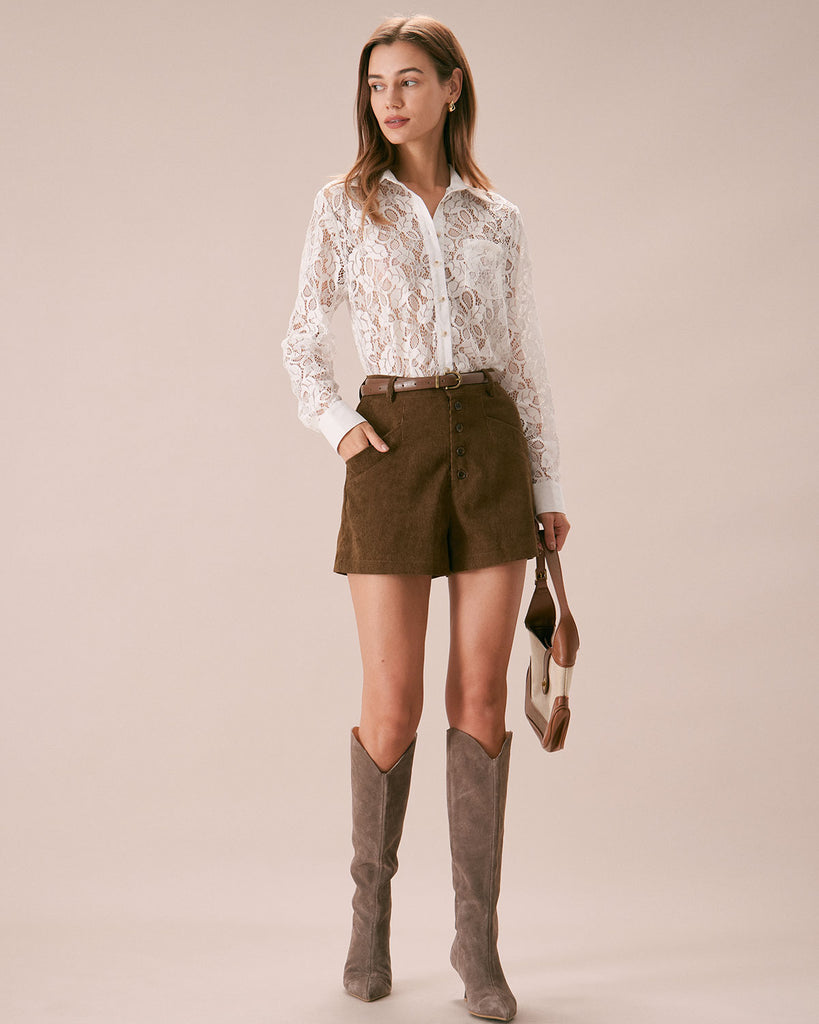The White Lace Button Shirt Tops - RIHOAS