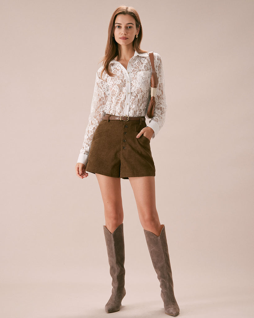 The White Lace Button Shirt Tops - RIHOAS
