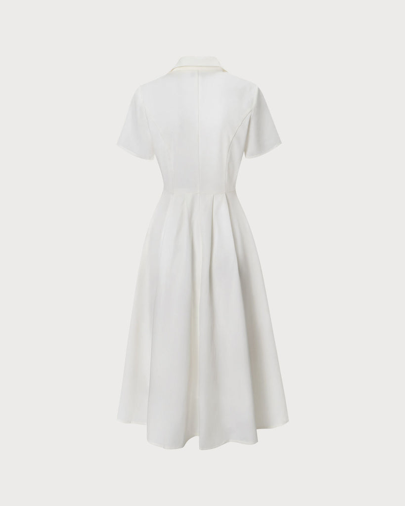 The White Lapel Midi Dress Dresses - RIHOAS
