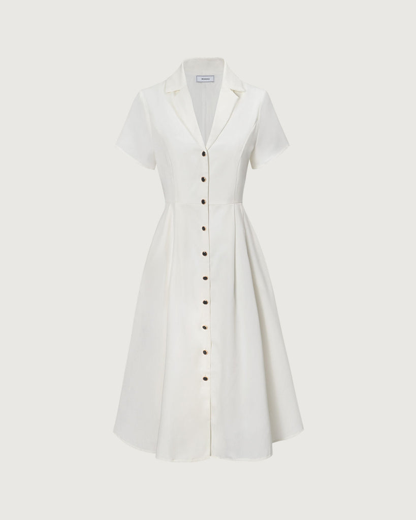 The White Lapel Midi Dress White Dresses - RIHOAS