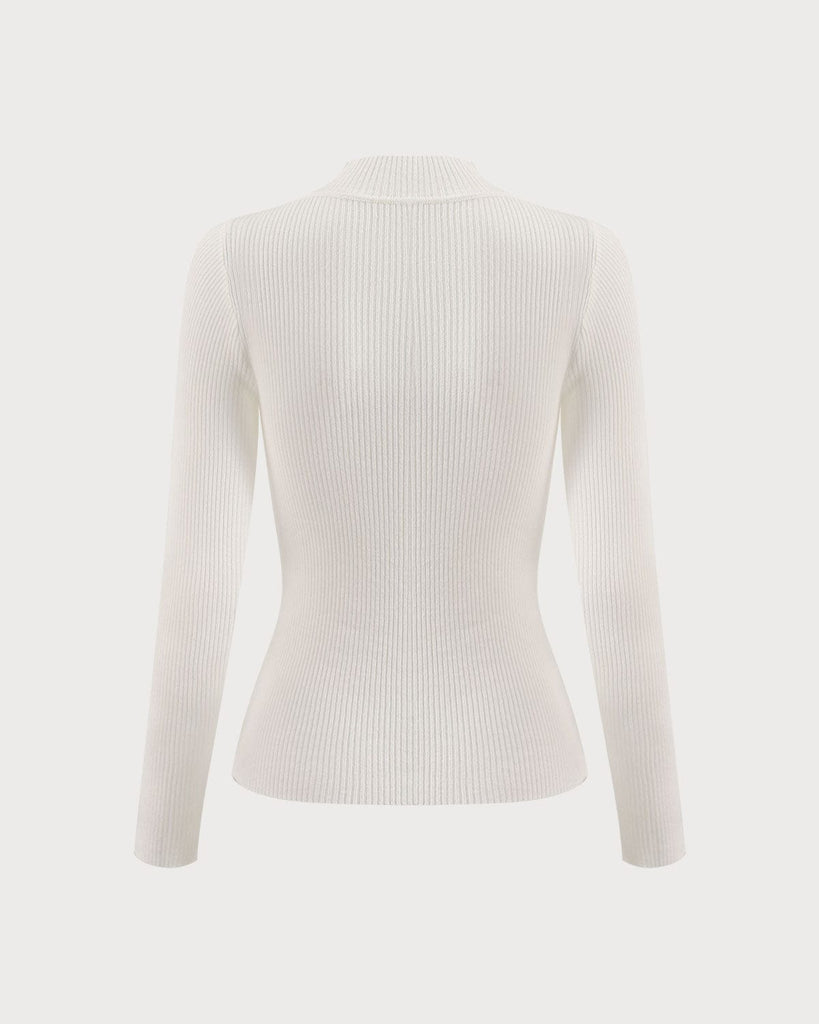 The White Mock Neck Knit Top Tops - RIHOAS