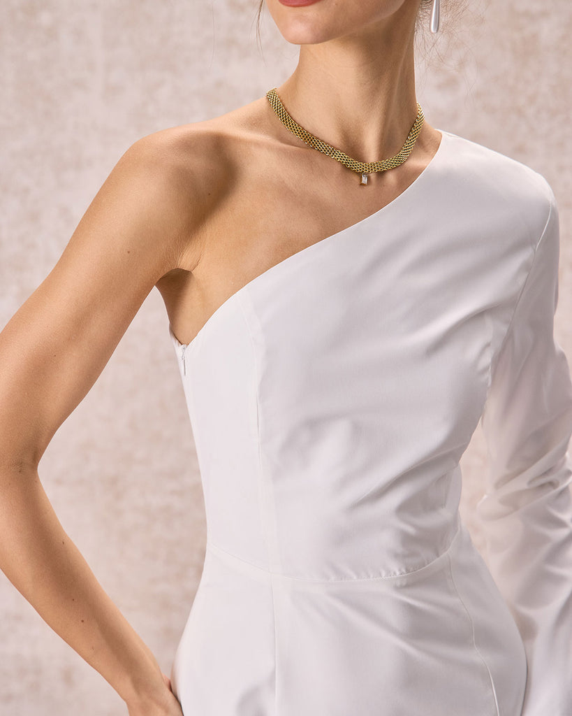 The White One Shoulder Slit Maxi Dress Dresses - RIHOAS