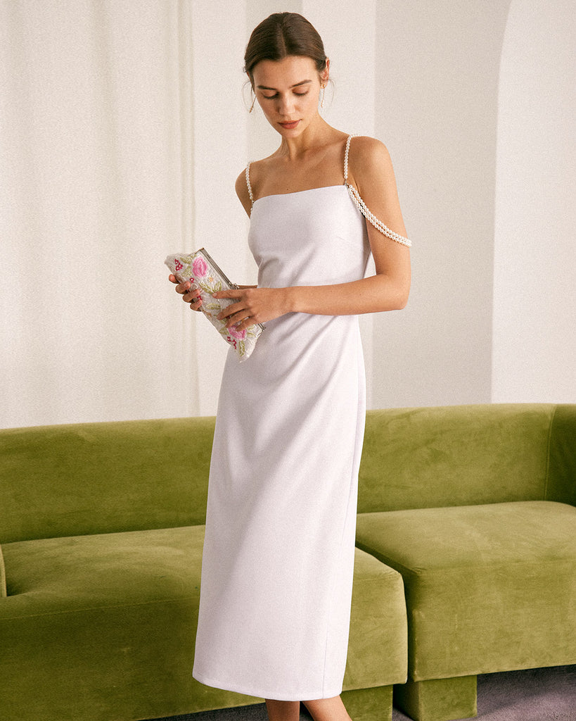 The White Pearl-Strap Midi Dress Dresses - RIHOAS