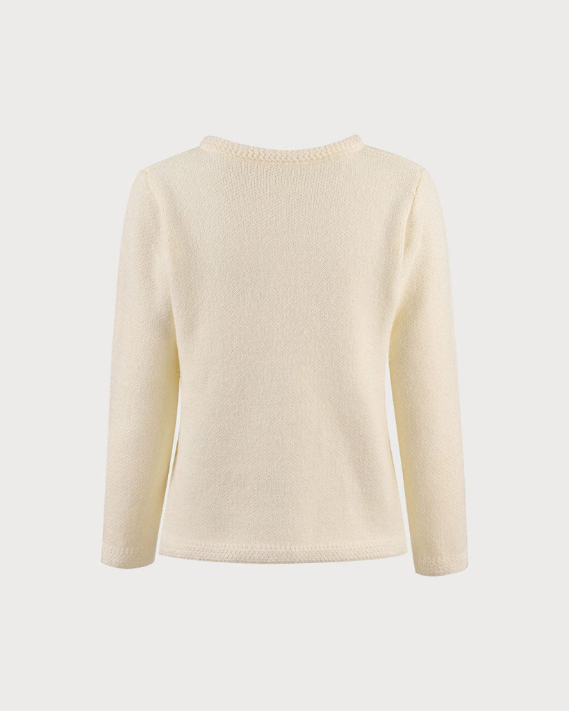 The White Round Neck Cardigan Tops - RIHOAS