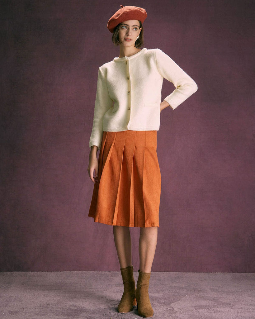 The White Round Neck Cardigan Tops - RIHOAS