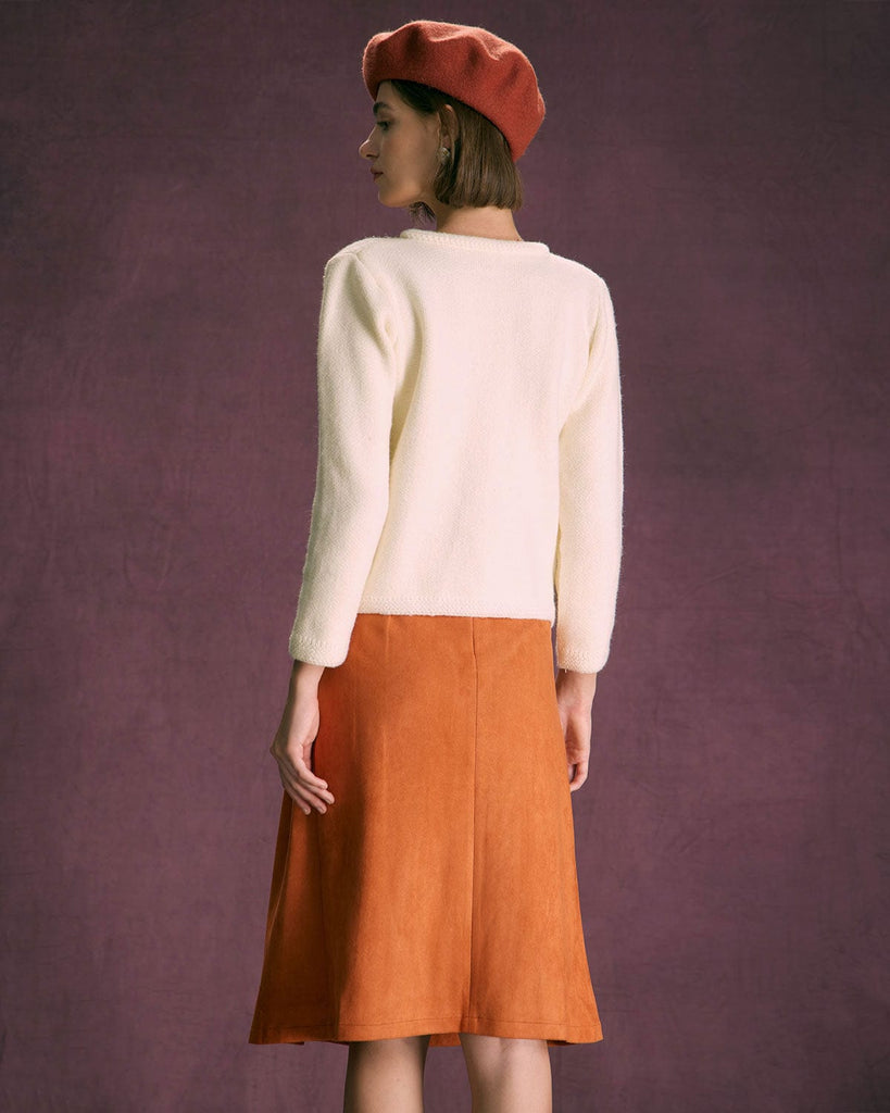 The White Round Neck Cardigan Tops - RIHOAS