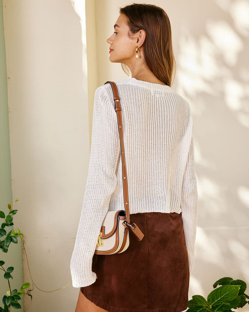 The White Round Neck Pointelle Knit Top Tops - RIHOAS