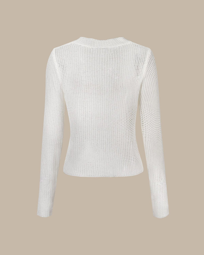 The White Round Neck Pointelle Knit Top Tops - RIHOAS