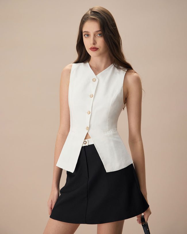 The White Single-breasted Cotton Vest - Main Image