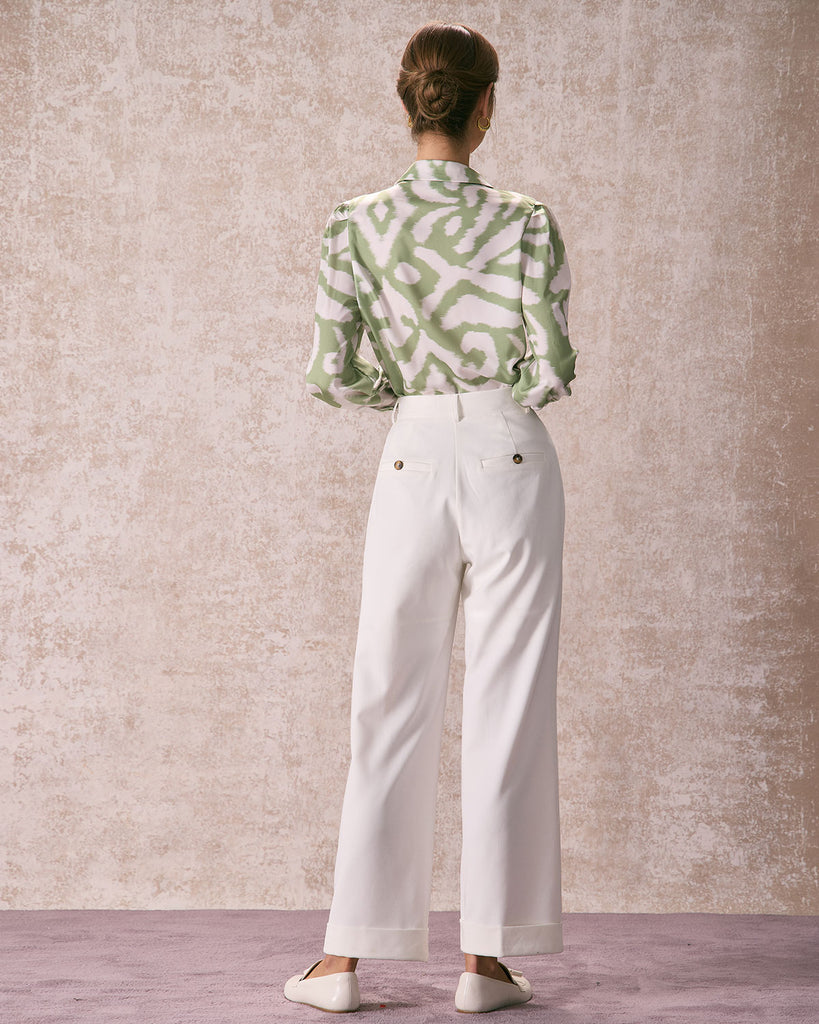 The White Solid Straight Pants Bottoms - RIHOAS