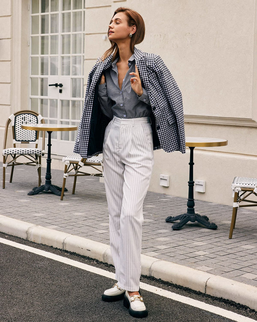 The White Striped Straight Leg Pants Bottoms - RIHOAS