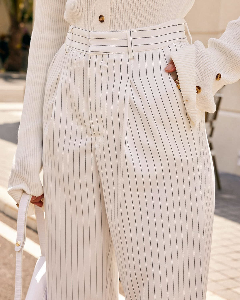 The White Striped Straight Leg Pants Bottoms - RIHOAS