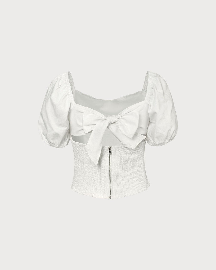 The White Sweetheart Neck Solid Blouse Tops - RIHOAS