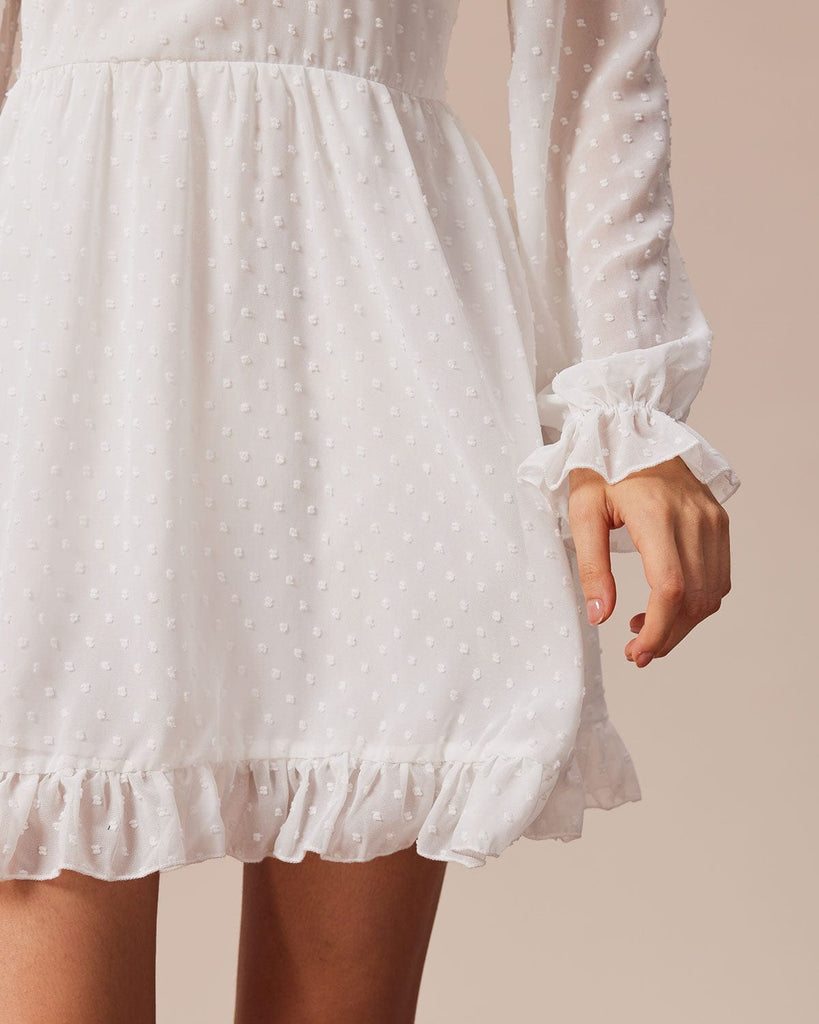 The White V-Neck Dobby Mesh Mini Dress Dresses - RIHOAS