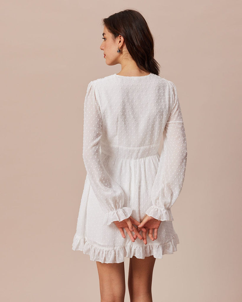 The White V-Neck Dobby Mesh Mini Dress Dresses - RIHOAS