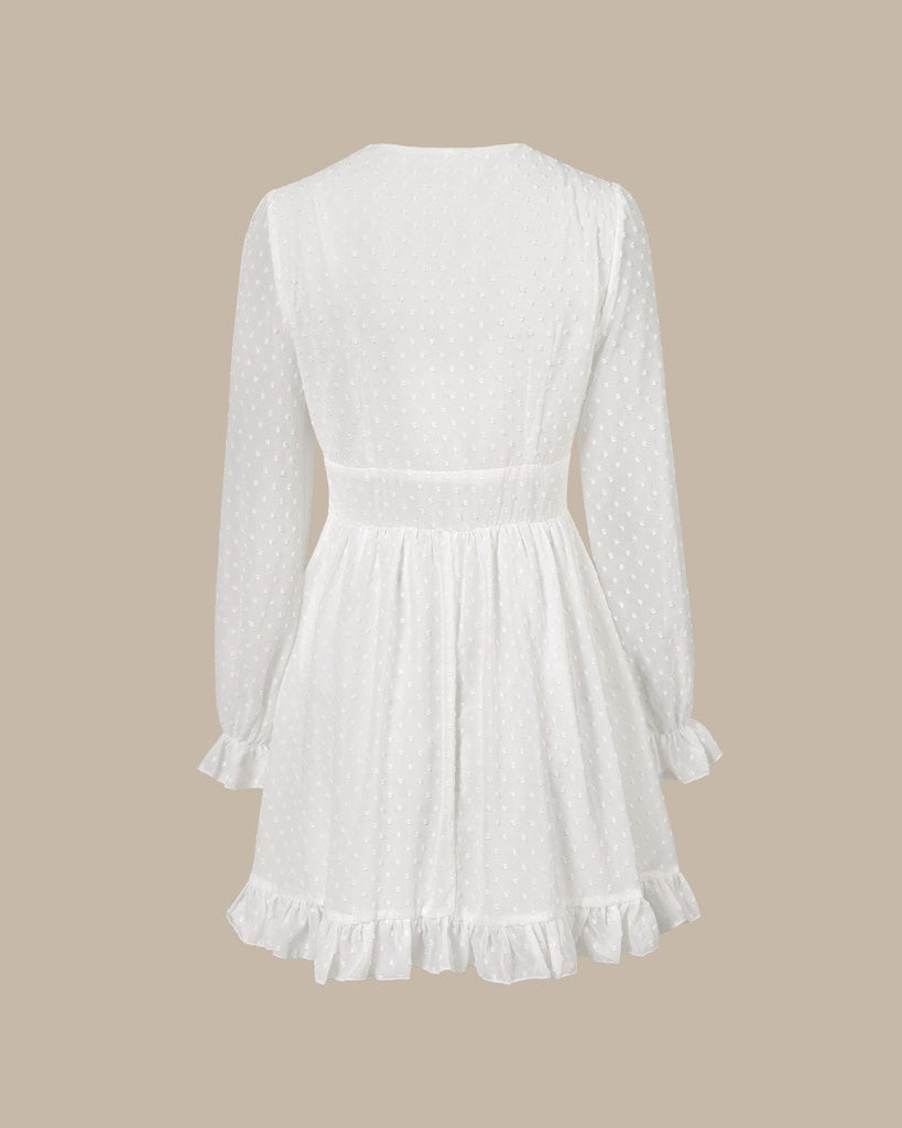 The White V-Neck Dobby Mesh Mini Dress Dresses - RIHOAS