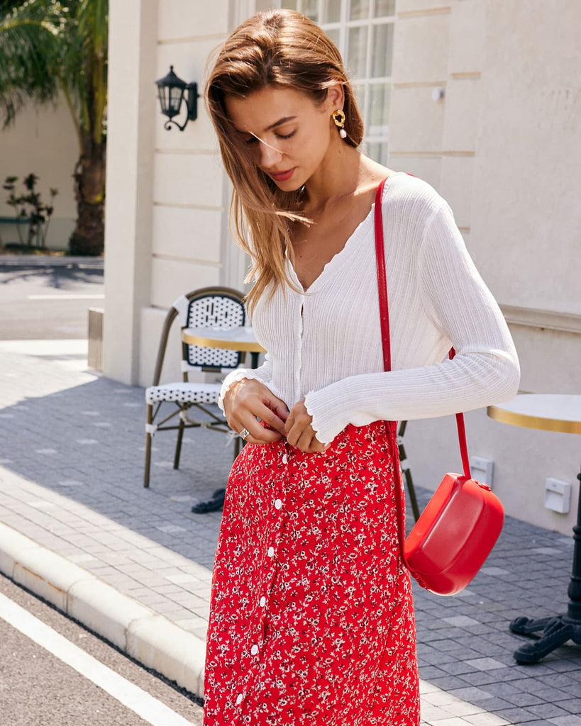 The White V-Neck Frill Trim Knit Top Tops - RIHOAS