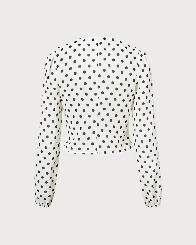 The White V-Neck Polka Dot Blouse Tops - RIHOAS
