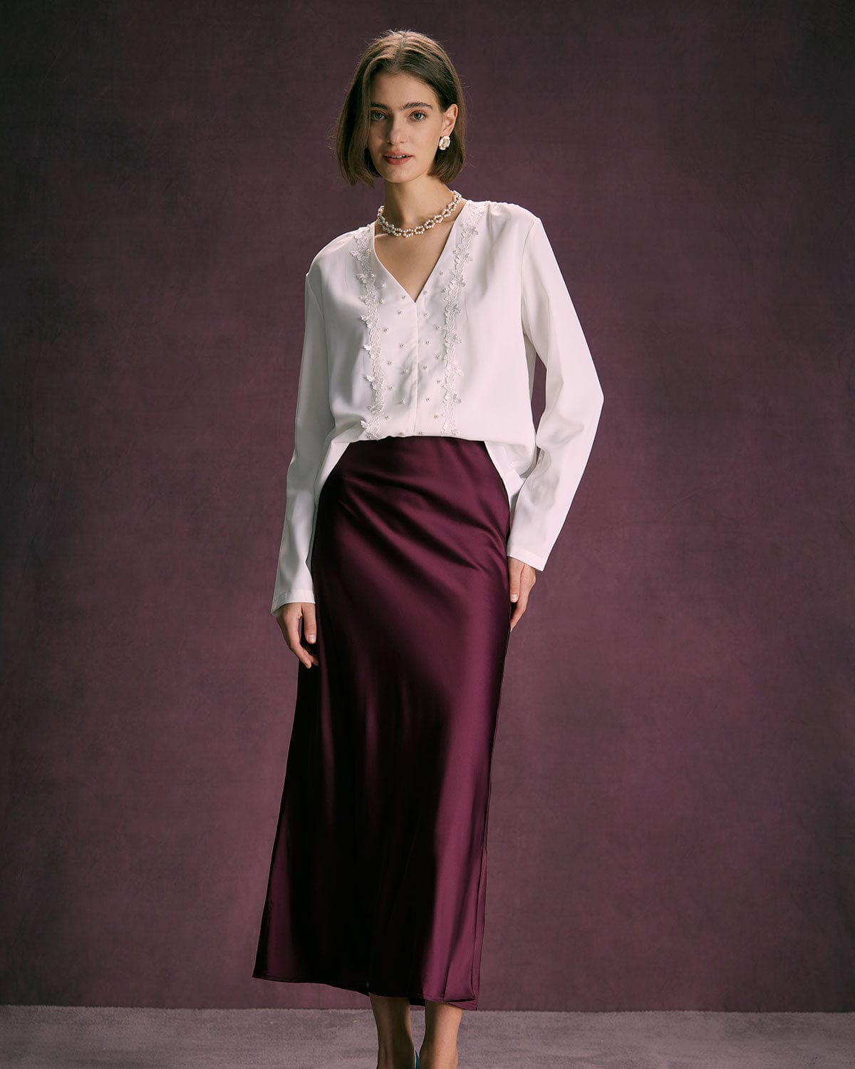 Satin Pleat Skirt In Burgundy by Albaray – Percy Langley