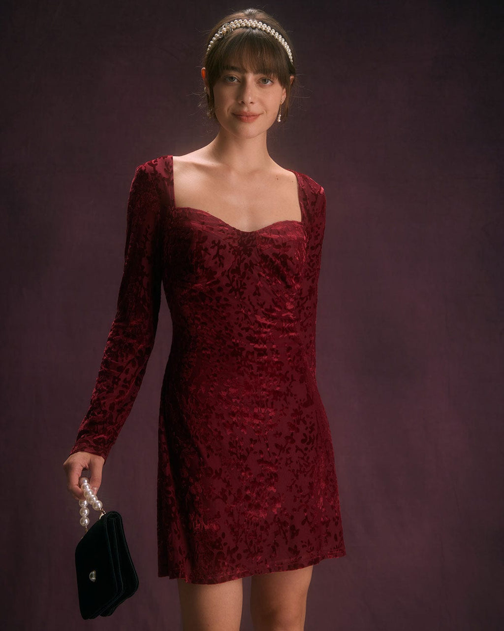 The Wine Red Sweetheart Neck Mini Dress Wine Red Dresses - RIHOAS