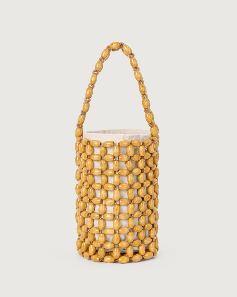 The Wooden Beads Bucket Bag Yellow Bags - RIHOAS