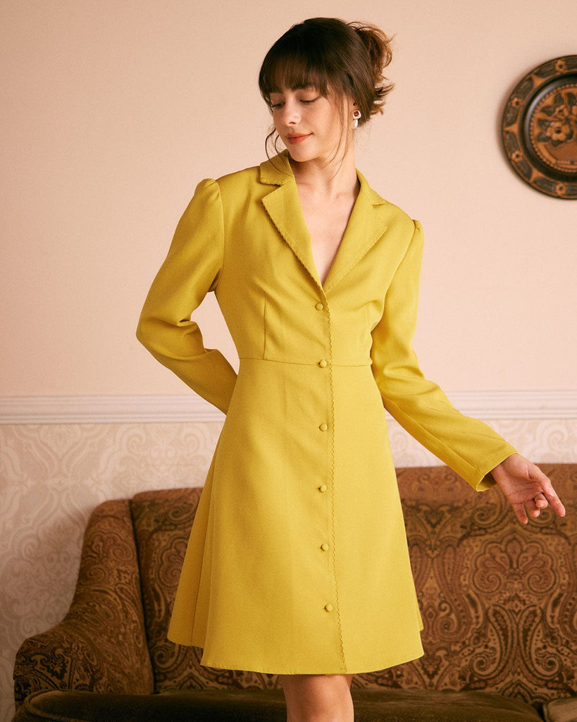 The Yellow Scalloped Mini Dress Dresses - RIHOAS