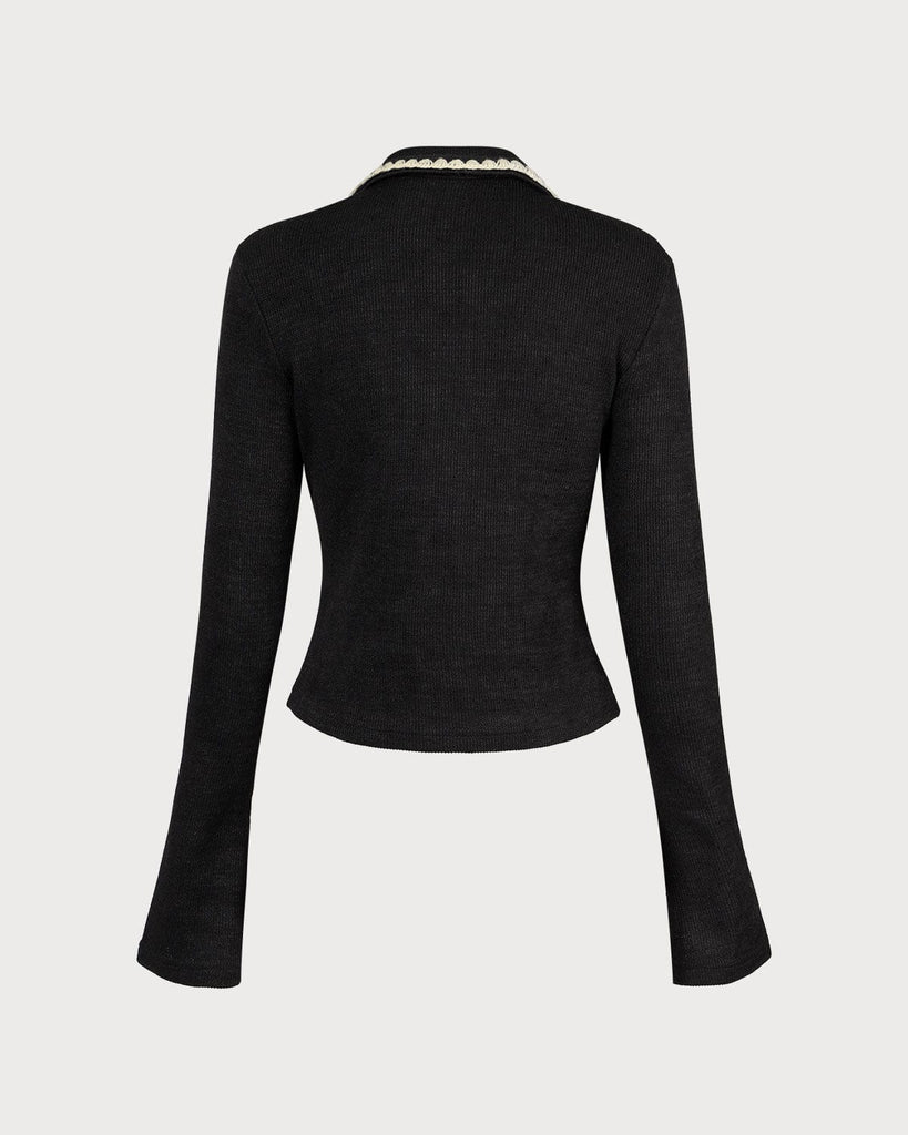 黑色撞色扇形开衫 Tops - RIHOAS