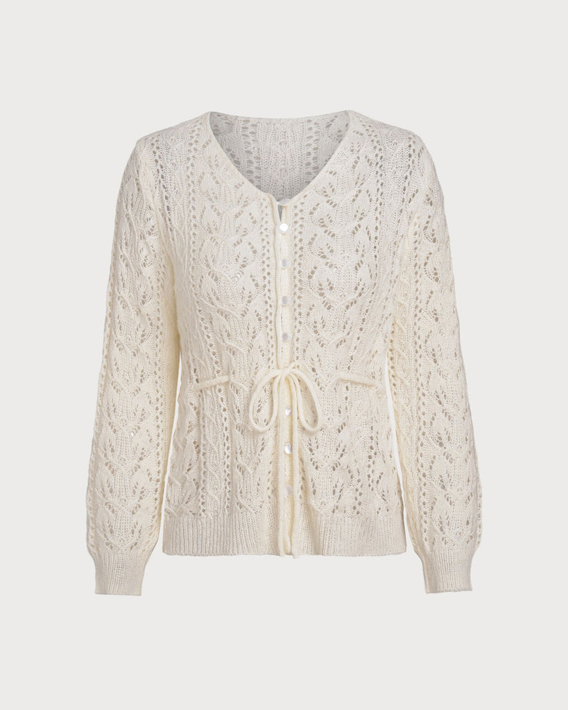 Women Knitted Acrylic Cardigans Beige Tops - RIHOAS